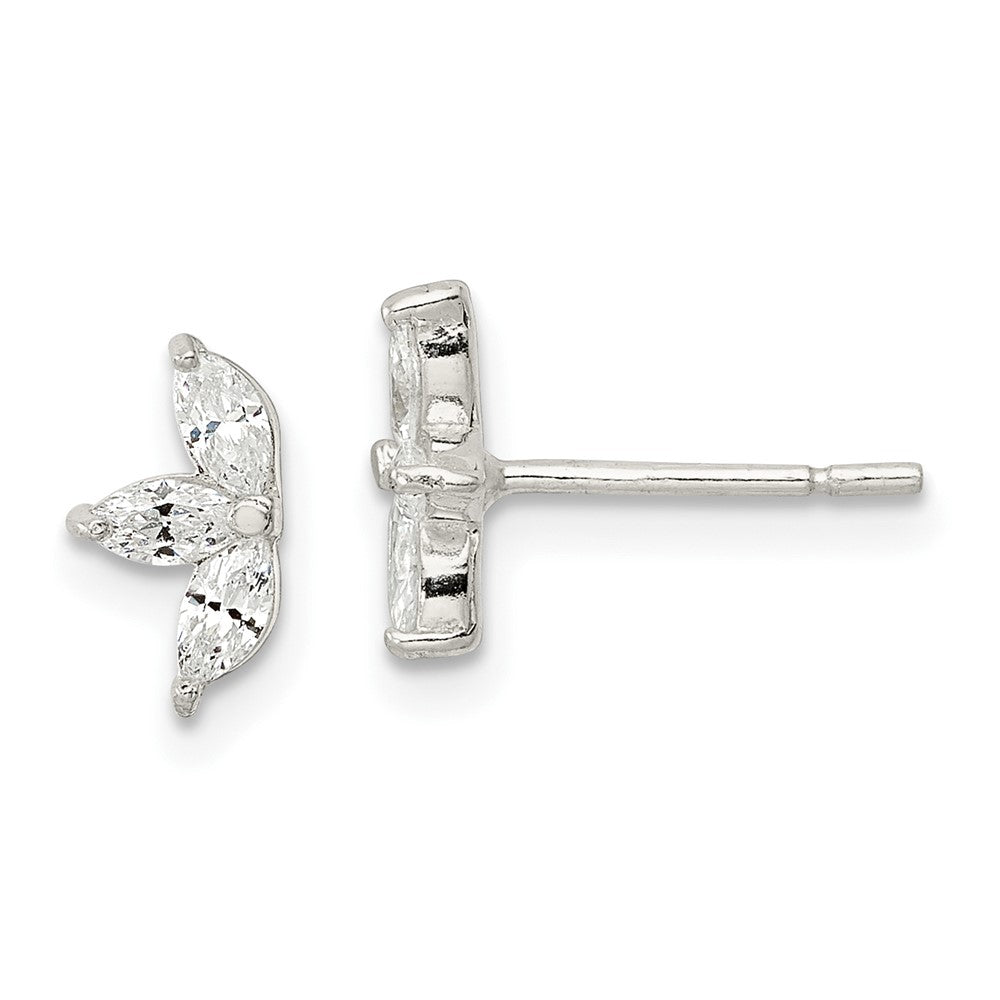 QE16227 Sterling Silver Polished Marquise CZ Flower Post Earrings