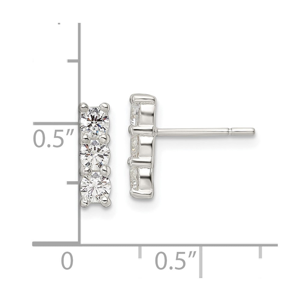 QE16229 Sterling Silver Polished Three CZ Post Earrings