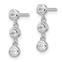 QE16231 Sterling Silver Rhodium-plated Polished Three CZ Post Dangle Earrings