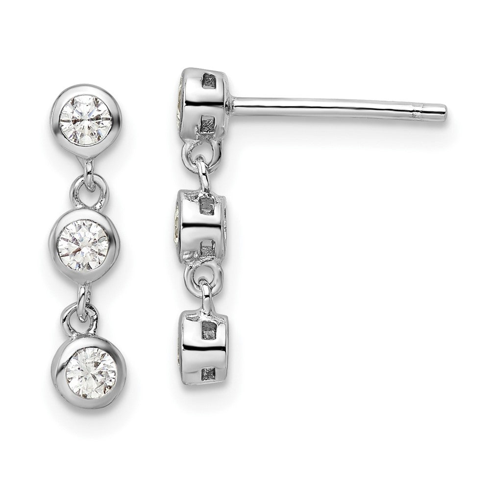 QE16231 Sterling Silver Rhodium-plated Polished Three CZ Post Dangle Earrings