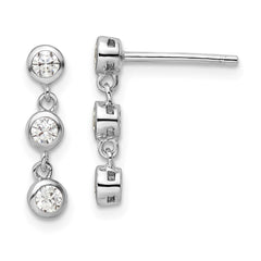 QE16231 Sterling Silver Rhodium-plated Polished Three CZ Post Dangle Earrings