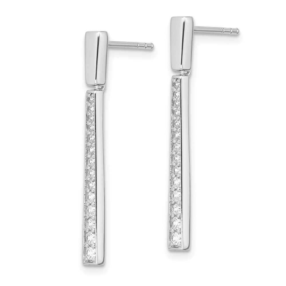 QE16233 Sterling Silver Rhodium-plated Polished CZ Tapered Post Dangle Earrings