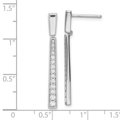 QE16233 Sterling Silver Rhodium-plated Polished CZ Tapered Post Dangle Earrings