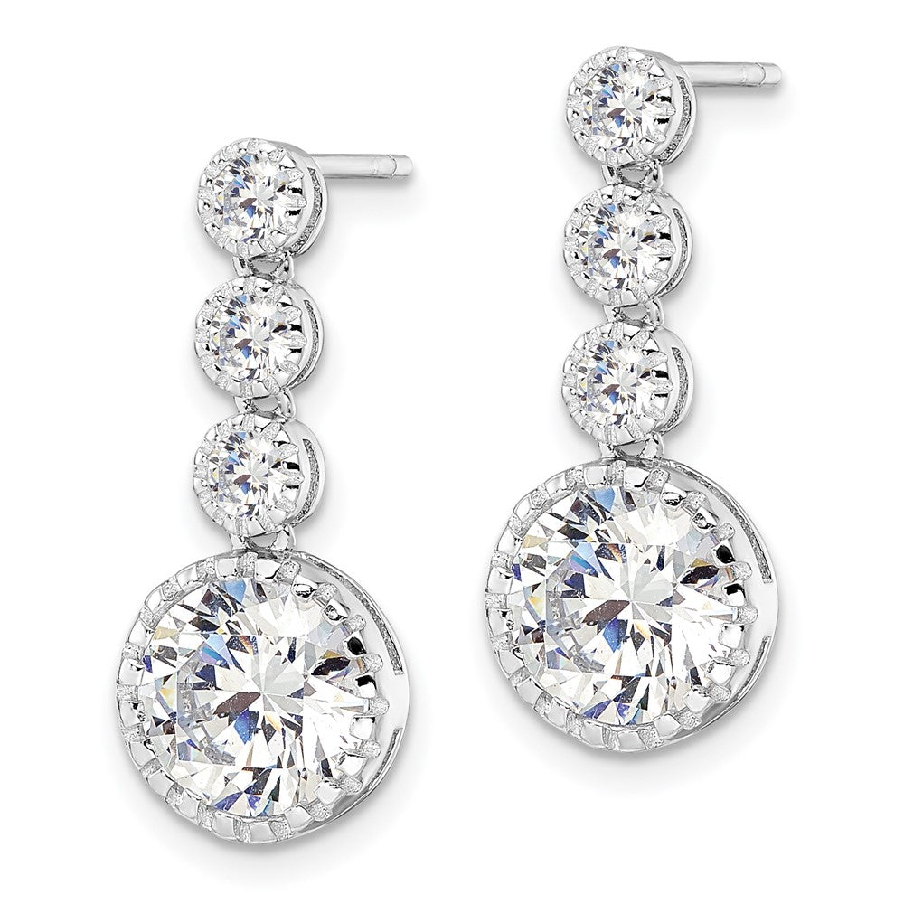 QE16240 Sterling Silver Rhodium-plated Polished Round CZ Post Dangle Earrings