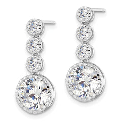 QE16240 Sterling Silver Rhodium-plated Polished Round CZ Post Dangle Earrings