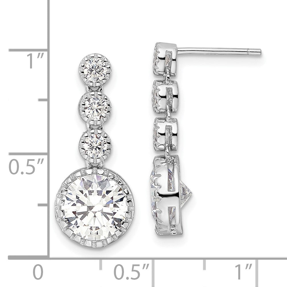 QE16240 Sterling Silver Rhodium-plated Polished Round CZ Post Dangle Earrings