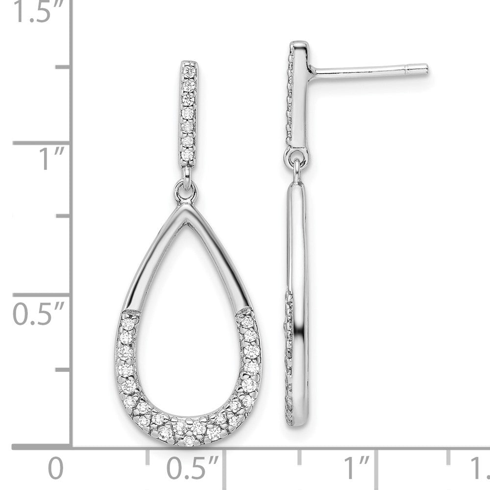 QE16253 Sterling Silver Rhodium-plated Polished CZ Teardrop Dangle Post Earrings