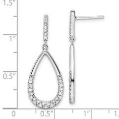 QE16253 Sterling Silver Rhodium-plated Polished CZ Teardrop Dangle Post Earrings