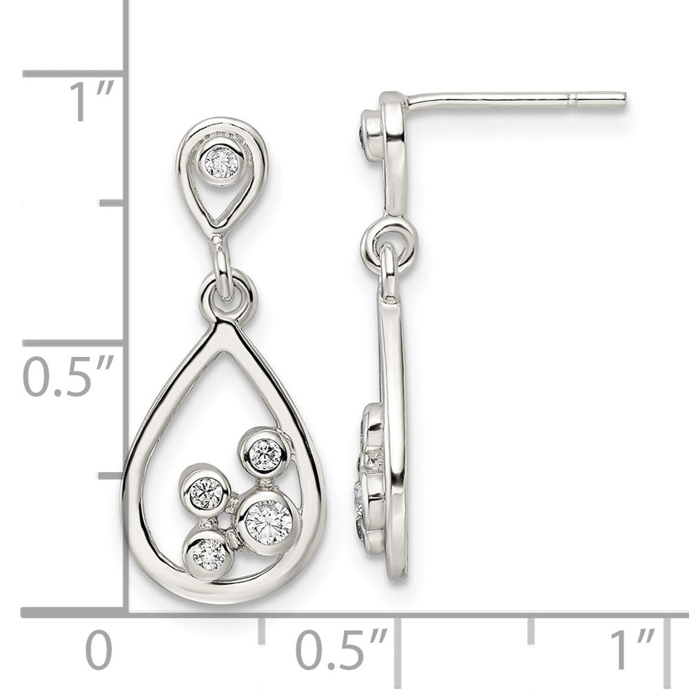 QE16257 Sterling Silver Polished CZ Teardrop Dangle Post Earrings