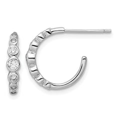 QE16270 Sterling Silver Rhodium-plated CZ Post Hoop Earrings