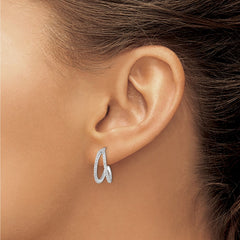 QE16271 Sterling Silver Polished Rhodium-plated CZ Post Hoop Earrings