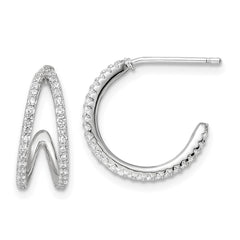 QE16271 Sterling Silver Polished Rhodium-plated CZ Post Hoop Earrings