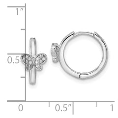 QE16287 Sterling Silver Rhodium-plated Polished CZ Hinged Hoop Butterfly Earrings