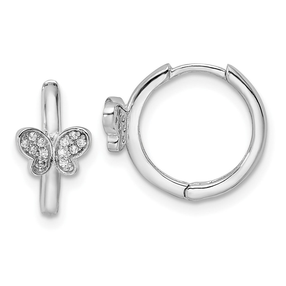 QE16287 Sterling Silver Rhodium-plated Polished CZ Hinged Hoop Butterfly Earrings