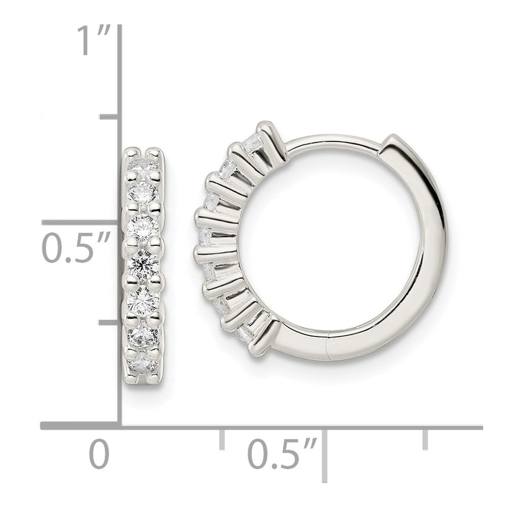QE16288 Sterling Silver Polished CZ Hinged Hoop Earrings