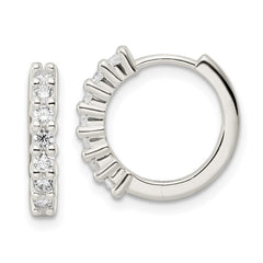 QE16288 Sterling Silver Polished CZ Hinged Hoop Earrings