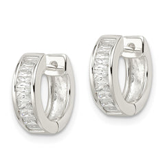 QE16289 Sterling Silver Polished Baguette CZ Hinged Hoop Earrings