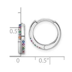 QE16290 Sterling Silver Rhodium-plated Multicolor CZ Hinged Hoop Earrings