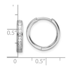 QE16295 Sterling Silver Polished Rhodium-plated CZ Hinged Hoop Earrings