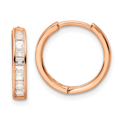 QE16297 Sterling Silver Polished Rose-tone CZ Hinged Hoop Earrings