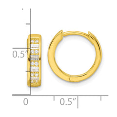 QE16299 Sterling Silver Polished Gold-tone CZ Hinged Hoop Earrings