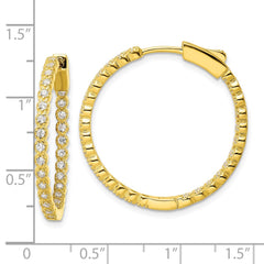 QE16305 Sterling Silver Polished Gold-tone In & Out CZ Hinged Hoop Earrings