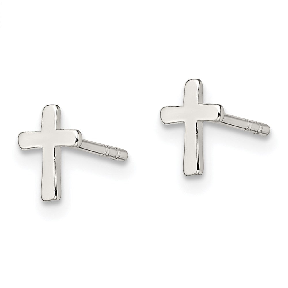 QE1632 Sterling Silver Polished Latin Cross Post Earrings