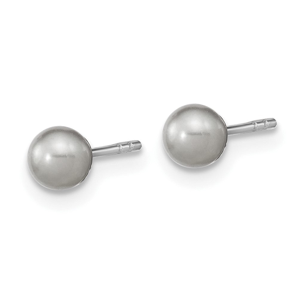 QE16330 Sterling Silver Rhodium-plated 4-5mm Grey Round Freshwater Cultured Pearl Post Earrings