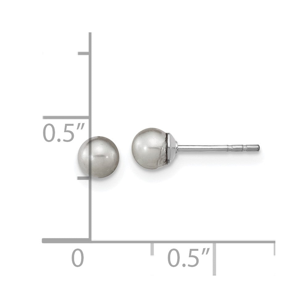 QE16330 Sterling Silver Rhodium-plated 4-5mm Grey Round Freshwater Cultured Pearl Post Earrings
