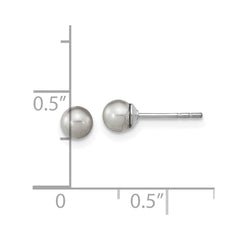 QE16330 Sterling Silver Rhodium-plated 4-5mm Grey Round Freshwater Cultured Pearl Post Earrings