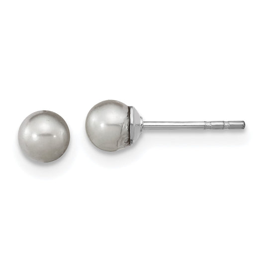 QE16330 Sterling Silver Rhodium-plated 4-5mm Grey Round Freshwater Cultured Pearl Post Earrings