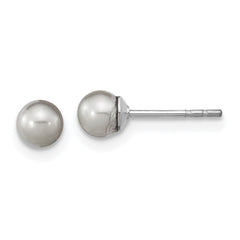 QE16330 Sterling Silver Rhodium-plated 4-5mm Grey Round Freshwater Cultured Pearl Post Earrings
