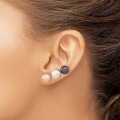 QE16333SET Sterling Silver Rhodium-plated 8-9mm White, Black and Pink Button Freshwater Cultured Pearl Set of 3 Post Earrings