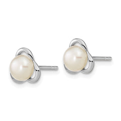 QE16337 Sterling Silver Rhodium-plated 6-7mm White Button Freshwater Cultured Pearl Post Earrings