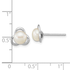QE16337 Sterling Silver Rhodium-plated 6-7mm White Button Freshwater Cultured Pearl Post Earrings