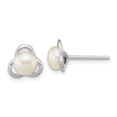 QE16337 Sterling Silver Rhodium-plated 6-7mm White Button Freshwater Cultured Pearl Post Earrings