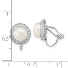 QE16361 Sterling Silver Rhodium-plated 7-8mm White Button Freshwater Cultured Pearl Non-pierced Earrings