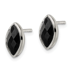 QE16385 Sterling Silver Polished Marquise Onyx Post Earrings