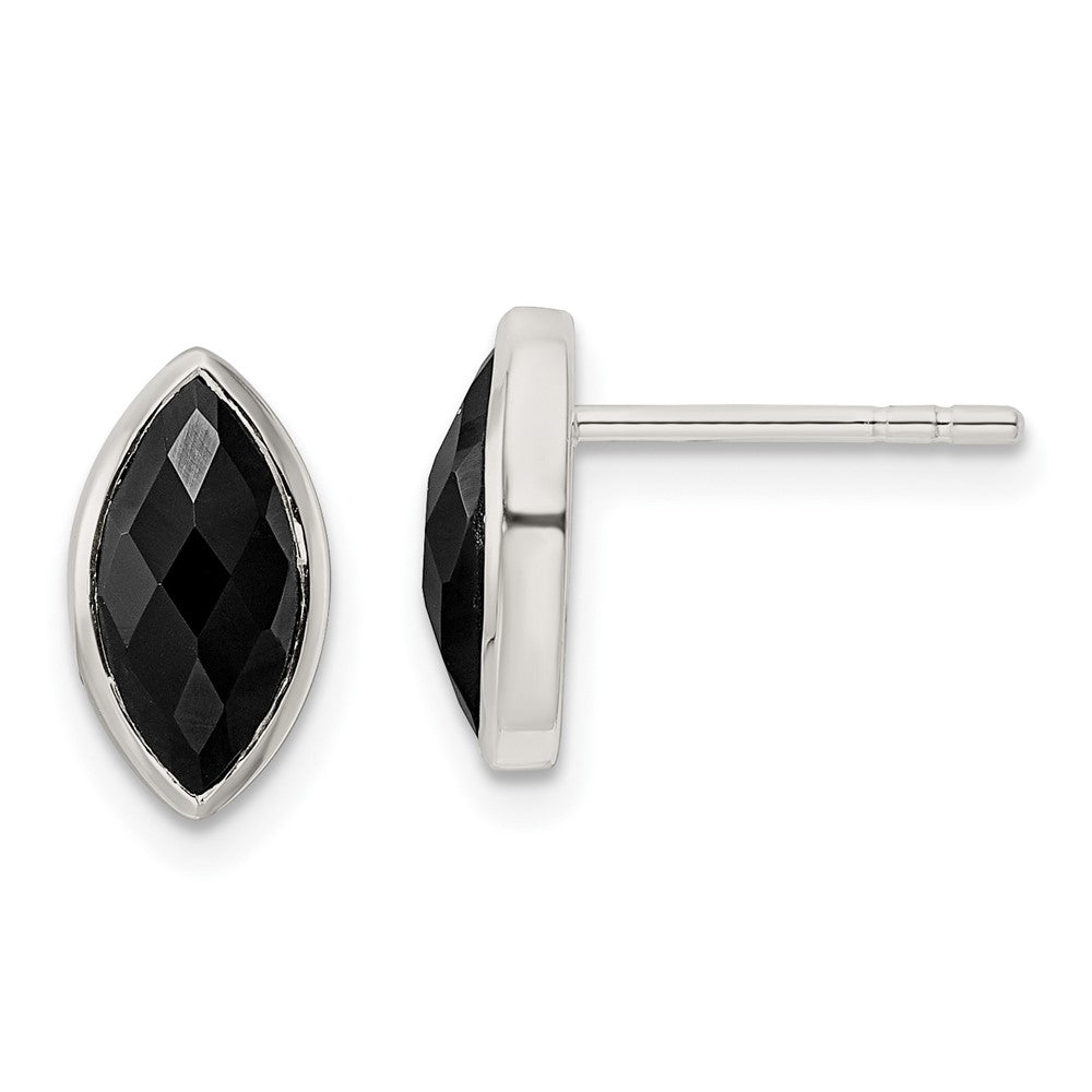 QE16385 Sterling Silver Polished Marquise Onyx Post Earrings