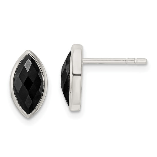 QE16385 Sterling Silver Polished Marquise Onyx Post Earrings