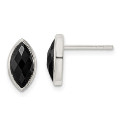 QE16385 Sterling Silver Polished Marquise Onyx Post Earrings