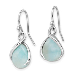 QE16389 Sterling Silver RH-plated Polished Twist Larimar Teardrop Dangle Earrings
