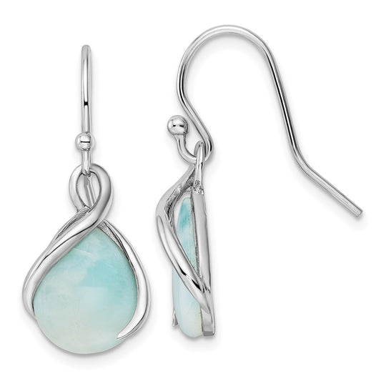 QE16389 Sterling Silver RH-plated Polished Twist Larimar Teardrop Dangle Earrings