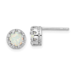QE16404 Sterling Silver Rhodium-plated Polished Created Opal Post Earrings