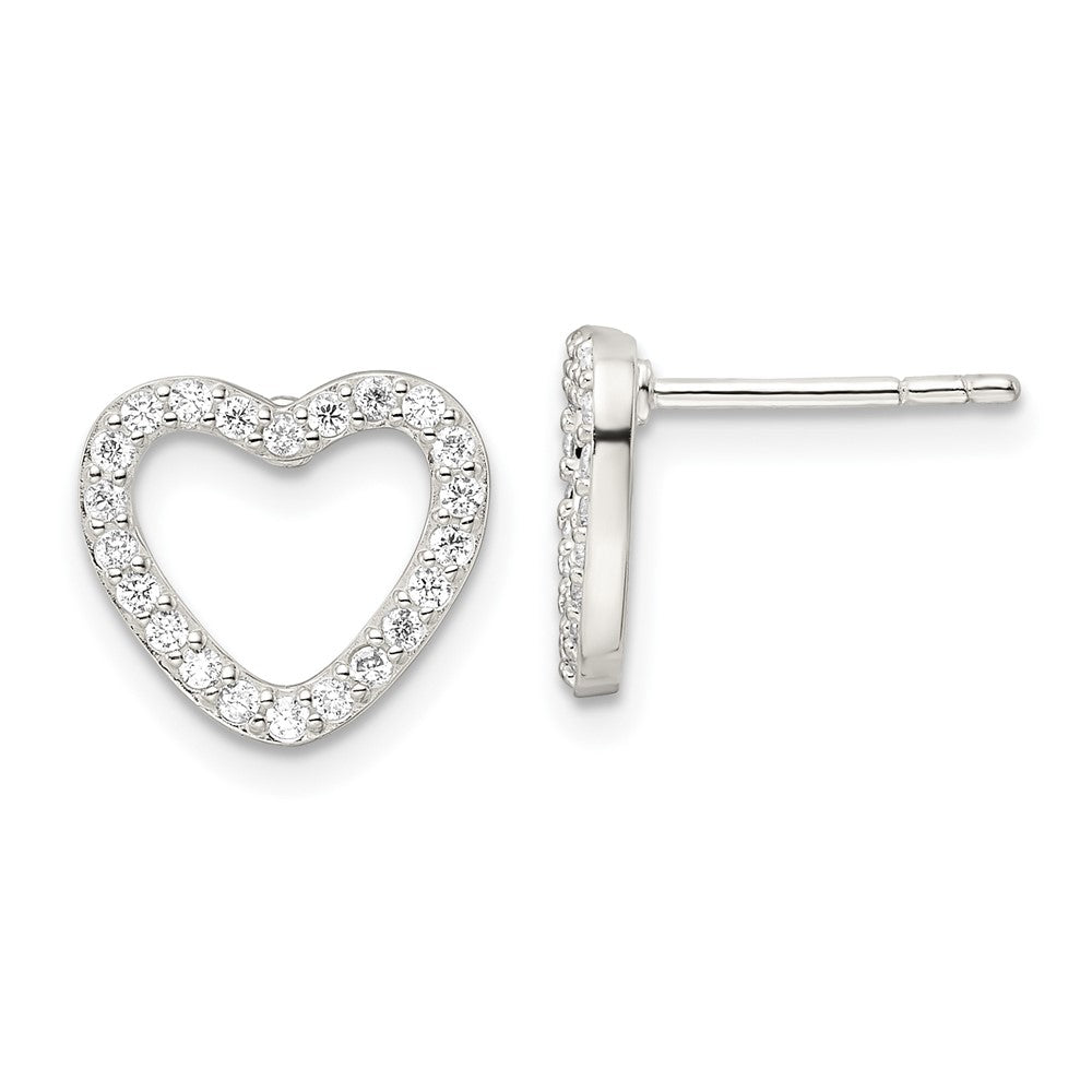 QE16429 Sterling Silver CZ Heart Post Earrings
