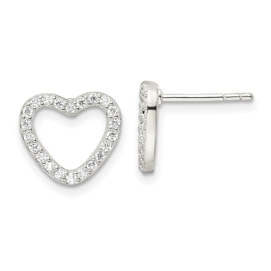 QE16429 Sterling Silver CZ Heart Post Earrings