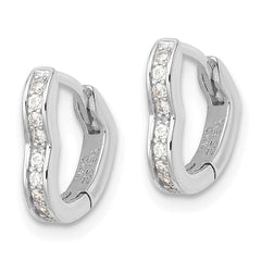 QE16434 Sterling Silver Polished Rhodium-plated CZ Heart Shaped Hoop Earrings