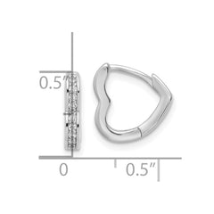 QE16434 Sterling Silver Polished Rhodium-plated CZ Heart Shaped Hoop Earrings