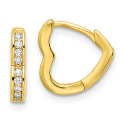 QE16435 Sterling Silver Polished Gold-tone CZ Hinged Heart Shaped Hoop Earrings