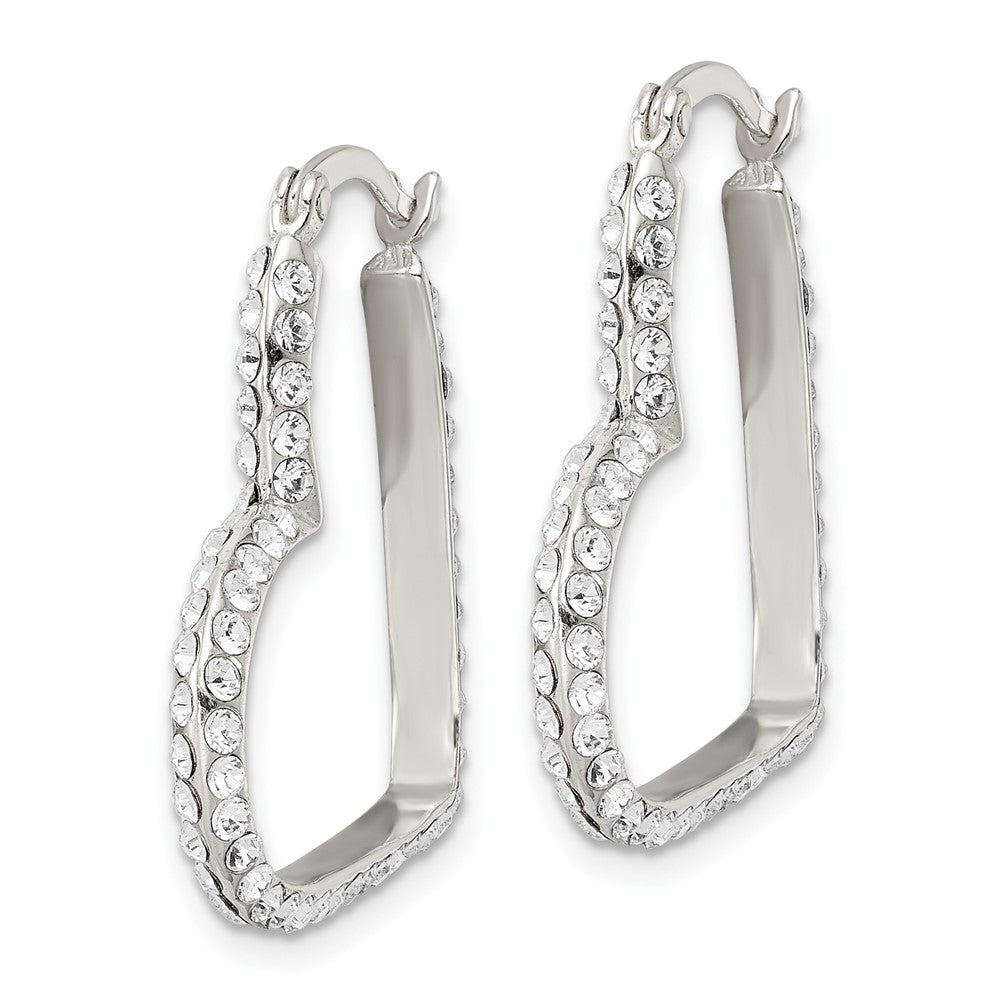 QE16466 Sterling Silver CZ Heart Hoop Earrings